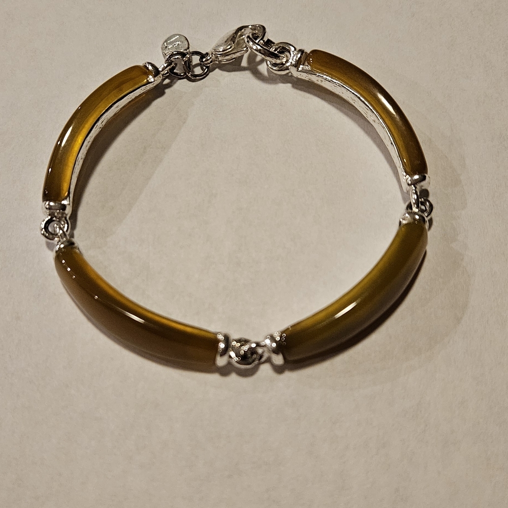LC Signed Brown Bracelet with Silver Accents Liz Claiborne